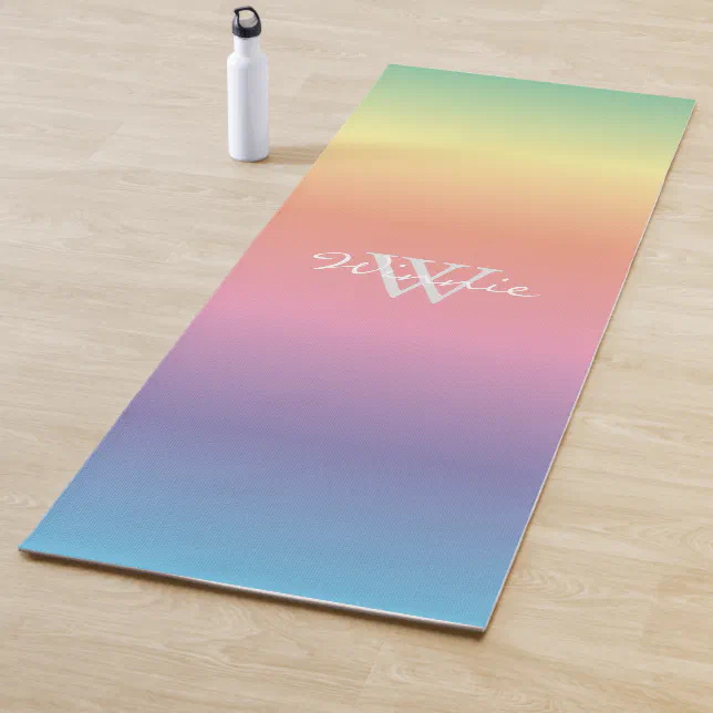 Colorful Pastel Rainbow Colors Monogram Yoga Mat | Zazzle