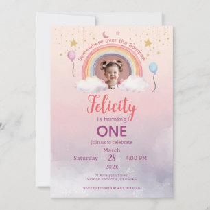 Colorful Pastel Rainbow Girl Birthday Photo Invitation