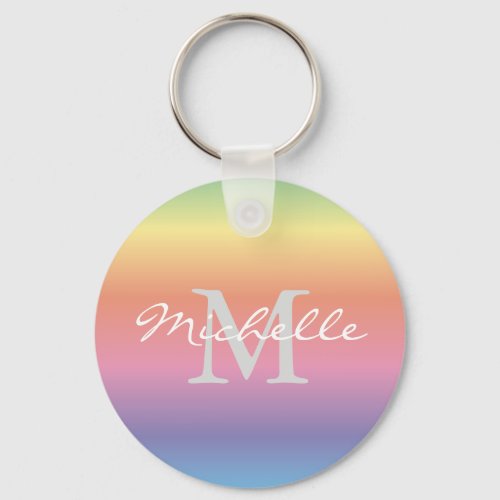 Colorful Pastel Rainbow Gradient Colors Monogram Keychain