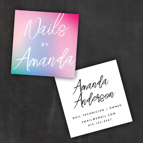 Colorful Pastel Rainbow Modern Calligraphy Script Square Business Card