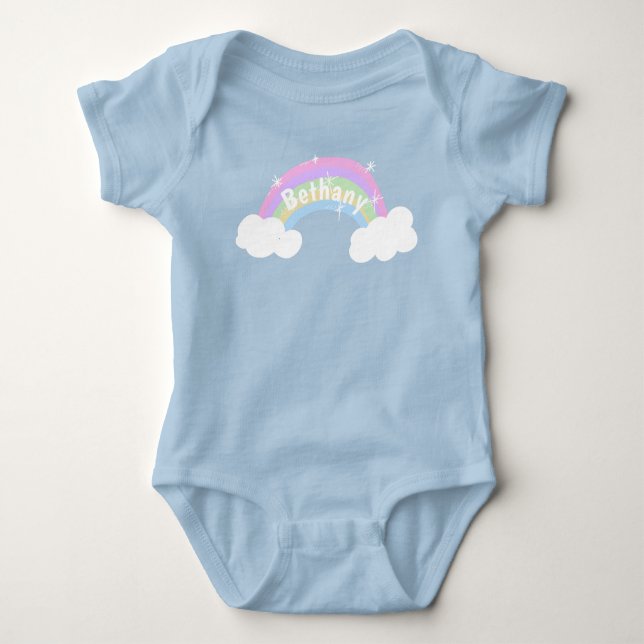 Colorful Pastel Rainbow Personalised Girls Baby Bodysuit (Front)
