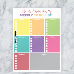 Colorful Pastel Rainbow Personalized Family Weekly Dry Erase Board