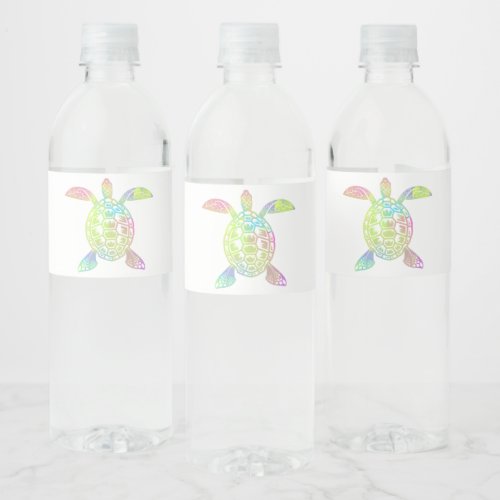 Colorful pastel rainbow sea turtle water bottle label