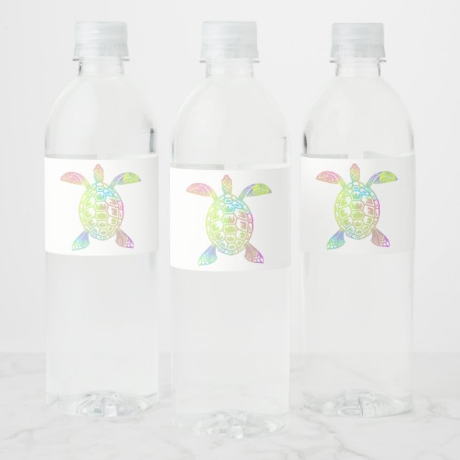 Colorful pastel rainbow sea turtle water bottle label (Bottles)