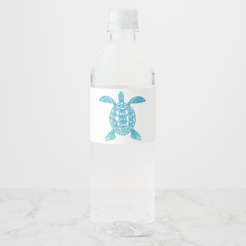 Colorful pastel rainbow sea turtle water bottle label