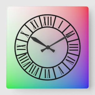 Colorful Pastel Rainbow, Segmented Roman Markers Square Wall Clock