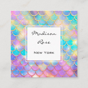 Colorful Pastel Rainbow Unicorn Gold Mermaid Scale Square Business Card