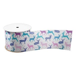 Colorful Pastel Reindeer Pattern Satin Ribbon