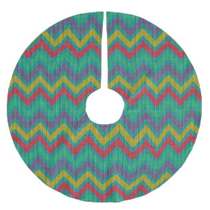 Colorful Pastel Retro Chevron Blue Orange Yellow Brushed Polyester Tree Skirt