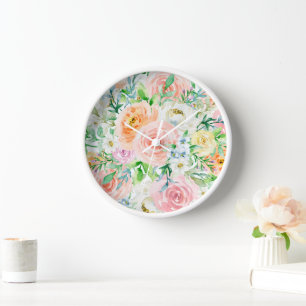 Colorful Pastel Rose Flowers Pattern Clock