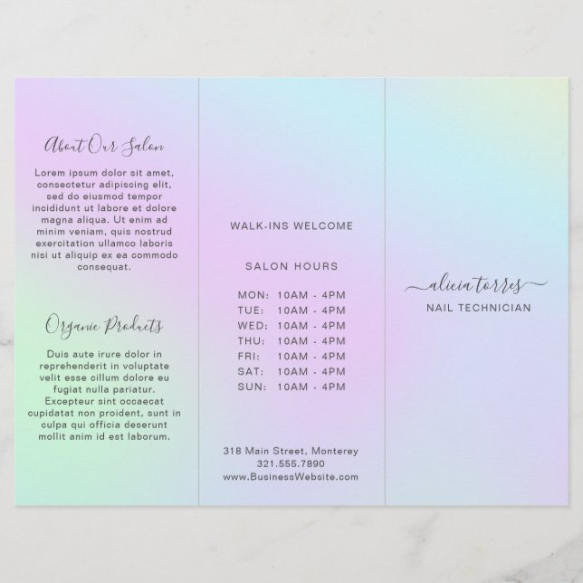 Colorful Pastel Salon Holographic Trifold Brochure (Front)