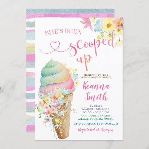Colorful pastel Scooped up Ice Cream Bridal Shower Invitation