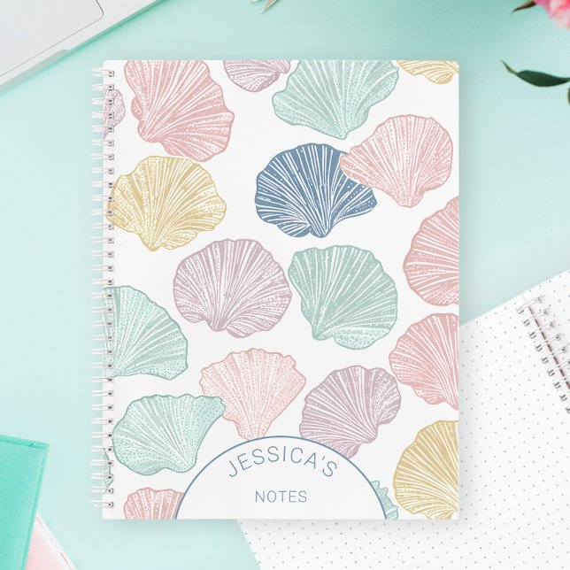 Colorful Pastel Seashell Modern Custom Coastal Notebook (Colorful Pastel Seashell Modern Custom Coastal Notebook)