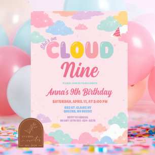 Colorful Pastel She's on Cloud 9 Birthday Invitation