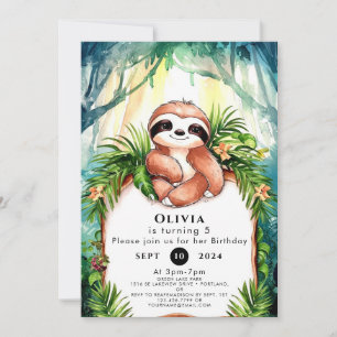 Colorful Pastel Sloth Birthday Invitation