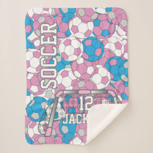 Colorful Pastel Soccer Ball Collage with Text Sherpa Blanket