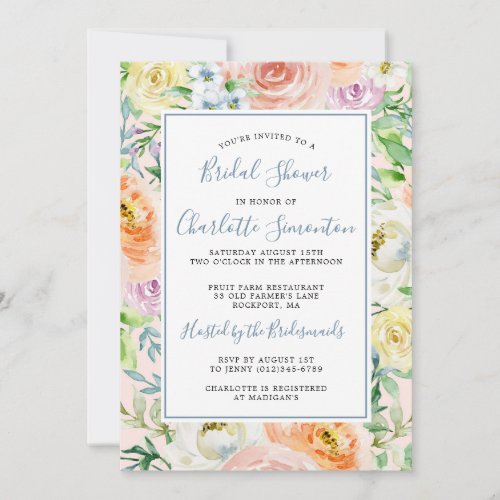 Colorful Pastel Spring Flower Bridal Shower Invita Invitation