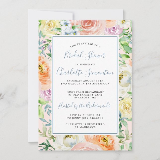 Colorful Pastel Spring Flower Bridal Shower Invitation (Front)