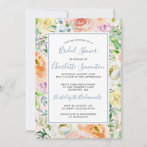 Colorful Pastel Spring Flower Bridal Shower Invitation