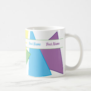 Colorful pastel spring triangles with your name coffee mug