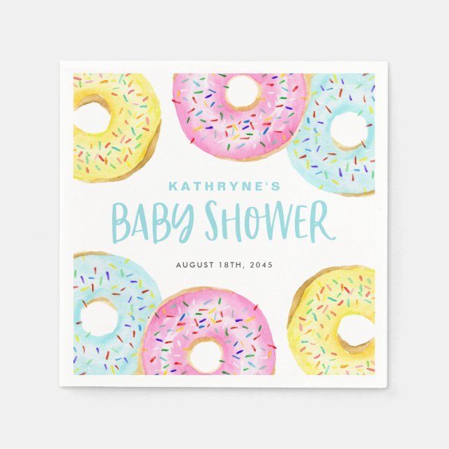 Colorful Pastel Sprinkle Donuts Baby Shower Napkins (Front)