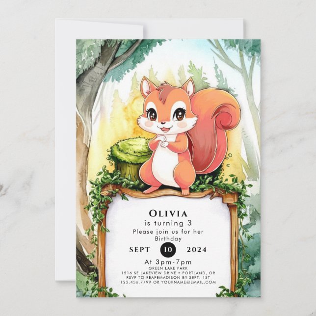 Colorful Pastel Squirrel Birthday Invitation (Front)