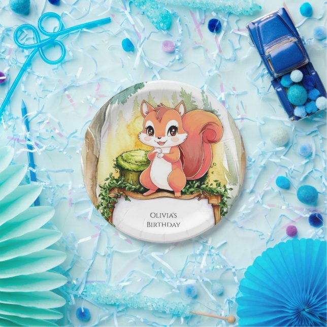 Colorful Pastel Squirrel Birthday Paper Plates (Party)