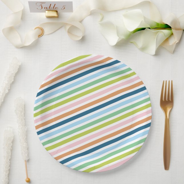 Colorful Pastel Stripes Pattern Paper Plates (Wedding)
