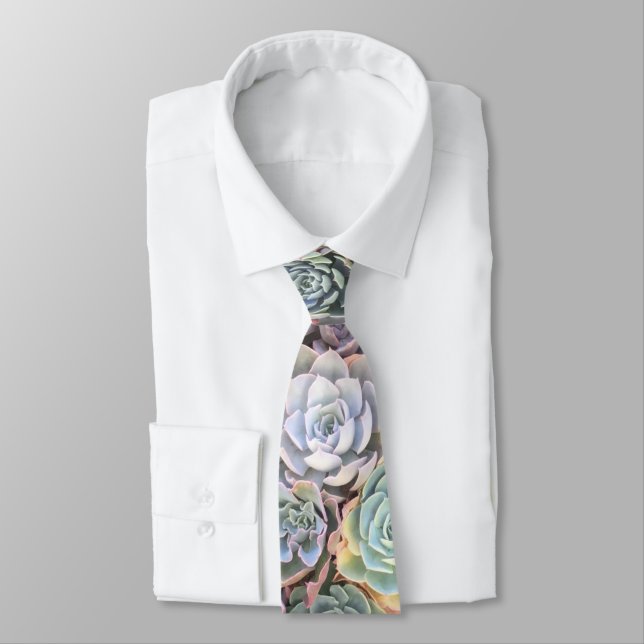 Colorful Pastel Succulent Neck Tie (Tied)