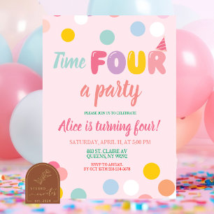 Colorful Pastel Time FOUR a party birthday Invitation