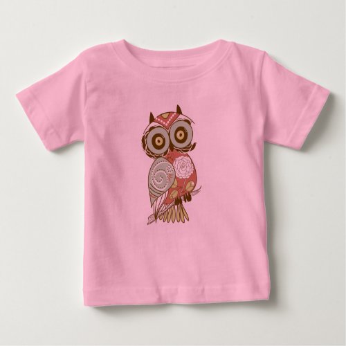 Colorful Pastel Tones Retro Floral Owl Baby T_Shirt