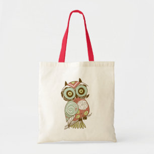 Colorful Pastel Tones Retro Floral Owl Tote Bag
