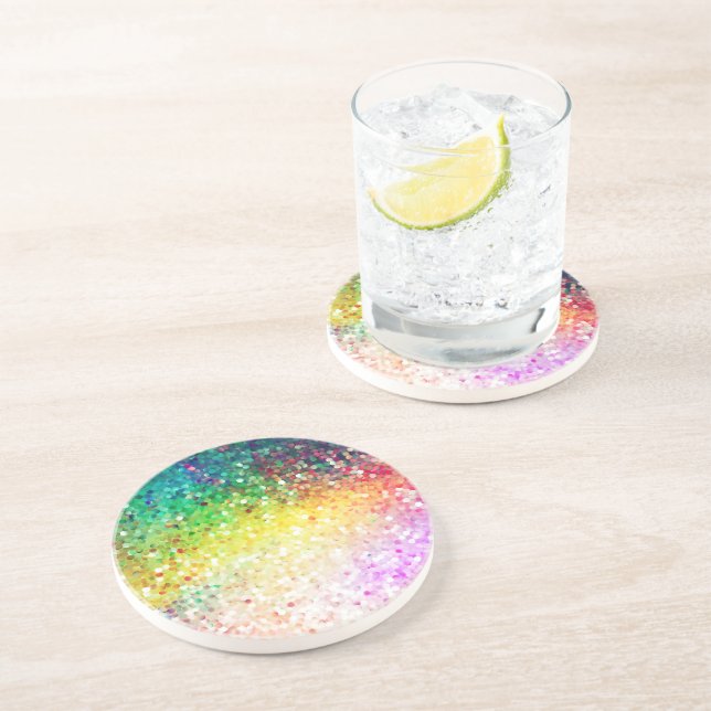 Colorful Pastel Tones Retro Glitter Coaster (Side)
