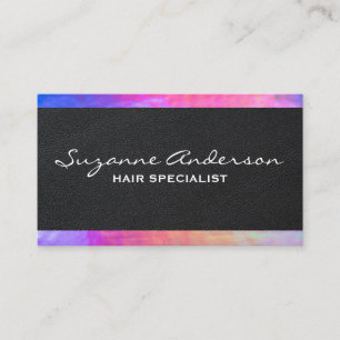 Colorful Pastel Trim Black Leather Business Card