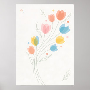 Colorful Pastel Tulips Minimal Floral Poster