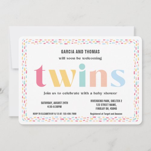 Colorful Pastel Twins Baby Shower Invitation