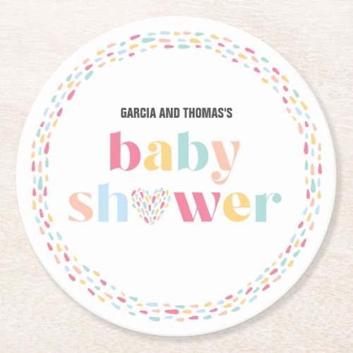 Colorful Pastel Twins Baby Shower Personalized Round Paper Coaster