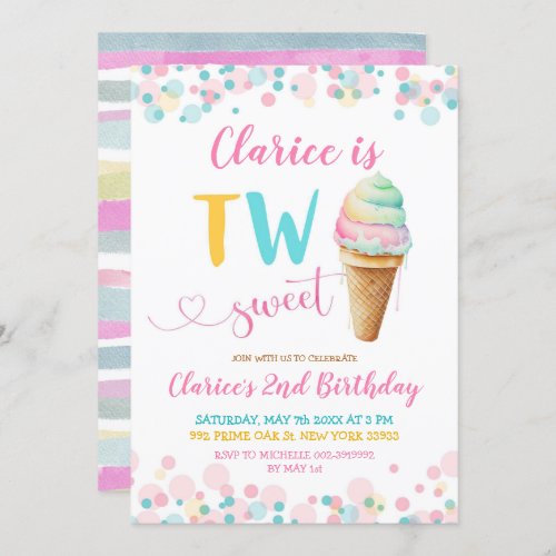 Colorful Pastel Two Sweet Kids Second Birthday Invitation