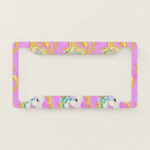 Colorful Pastel Unicorn with Rococo Baroque Accent License Plate Frame