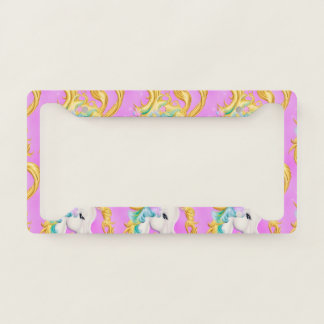 Colorful Pastel Unicorn with Rococo Baroque Accent License Plate Frame