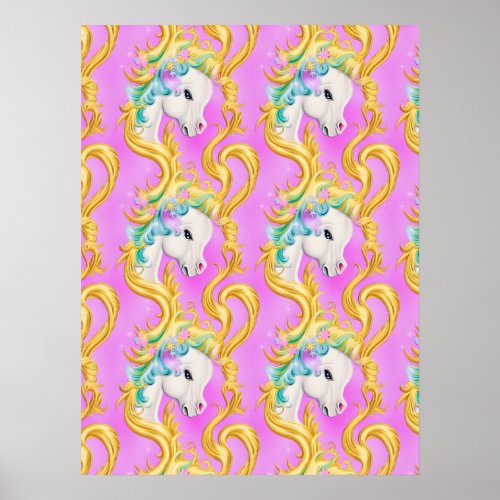 Colorful Pastel Unicorn with Rococo Baroque Accent Poster