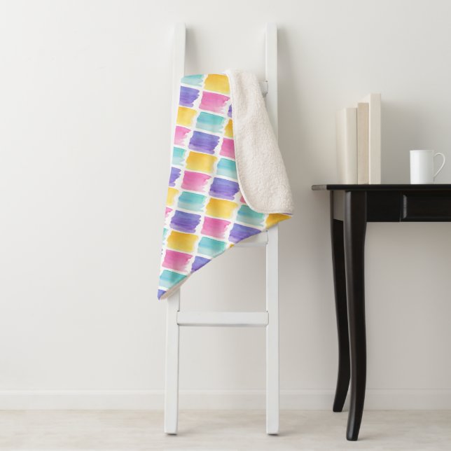 Colorful Pastel Watercolor Brush Strokes Pattern Sherpa Blanket (In Situ)
