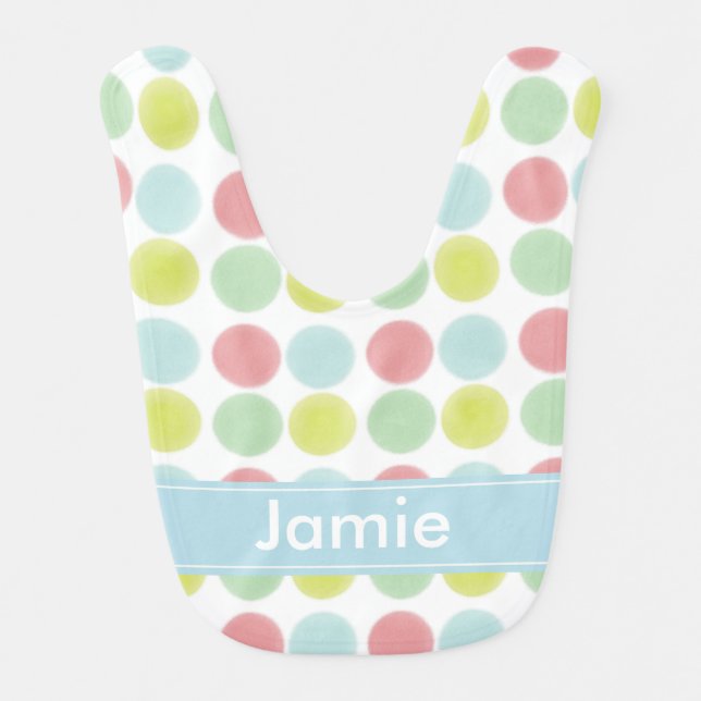 Colorful Pastel Watercolor Dots Personalised Baby Bib (Front)