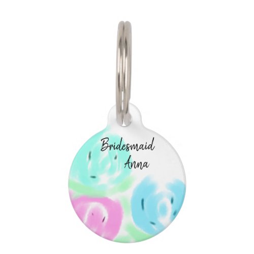 Colorful pastel watercolor floral bridemaid add na pet ID tag