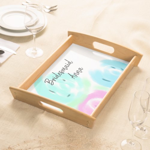 Colorful pastel watercolor floral bridemaid add na serving tray