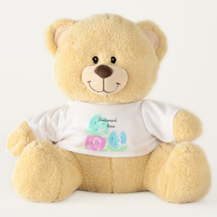 Colorful pastel watercolor floral bridemaid add na teddy bear
