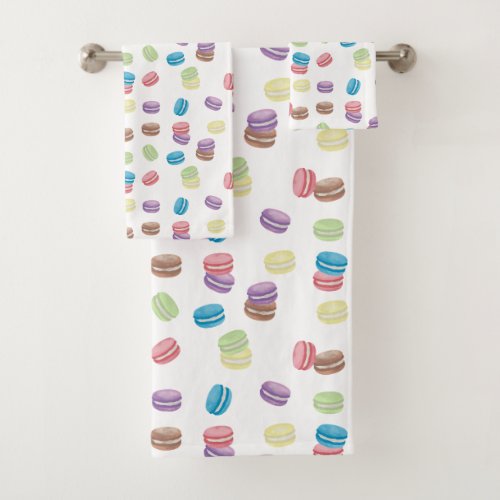 Colorful Pastel Watercolor French Macarons  Bath Towel Set