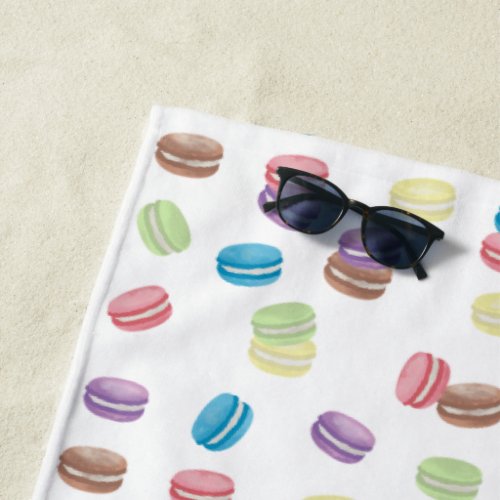 Colorful Pastel Watercolor French Macarons  Beach Towel
