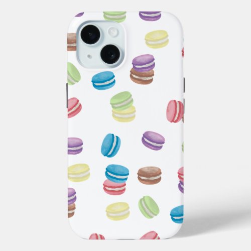 Colorful Pastel Watercolor French Macarons  iPhone 15 Case