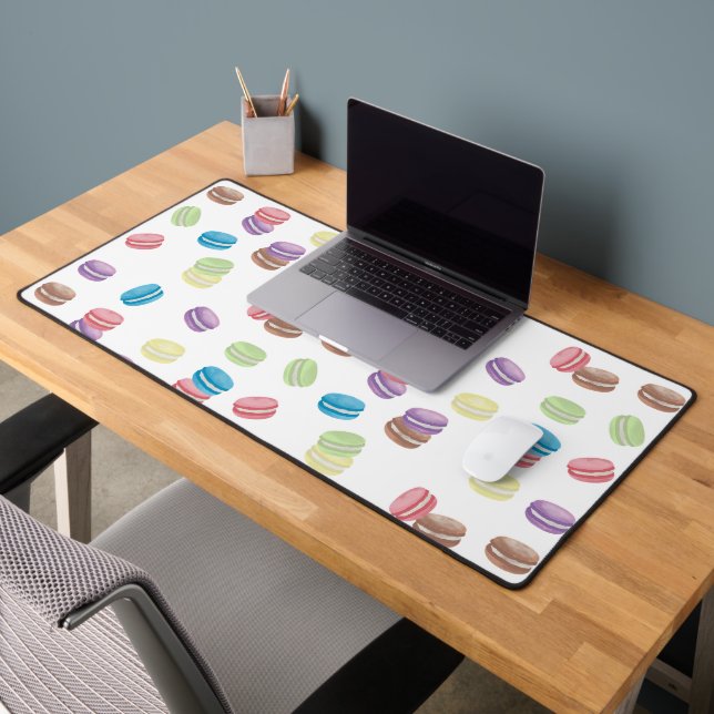 Colorful Pastel Watercolor French Macarons  Desk Mat (Office 2)